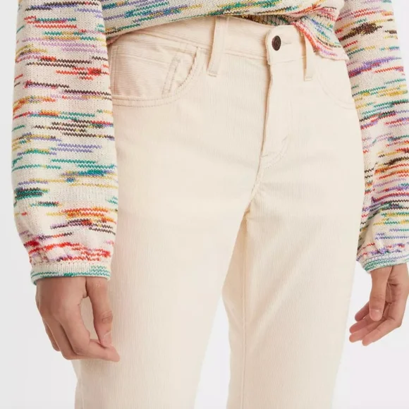 Levis Middy Ankle Bootcut Corduroy Jeans Pants Cream Casual Neutral Size 24 - Picture 2 of 14